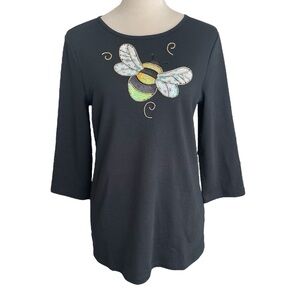 Quacker Factory Sequin Embellished Top Bee Cotton Blend Women Size XS
